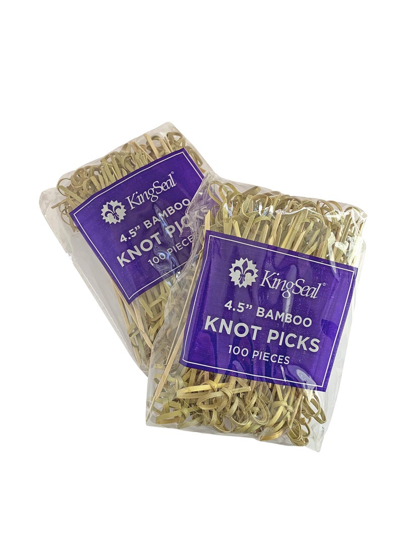 KingSeal 200 Count | KingSeal Bamboo Wood Flower Knot Picks, Skewers, 4.5 Inches, Perfect for Cocktails and Appetizers - 2 Packs of 100 - Image 2